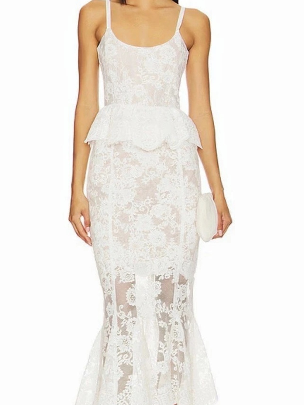 Floral Lace Midi Dress in White Like New
